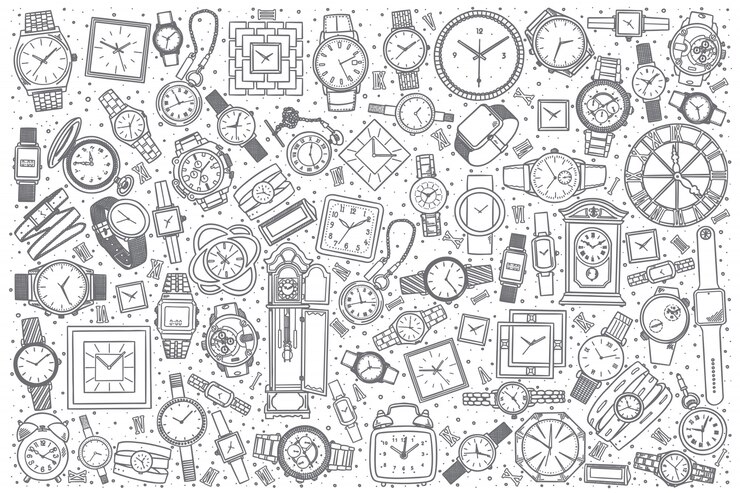 Vector conjunto de tienda de relojes dibujados a mano