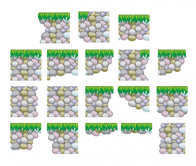 Conjunto de tileset juego para fondo de juego aislado en blanco