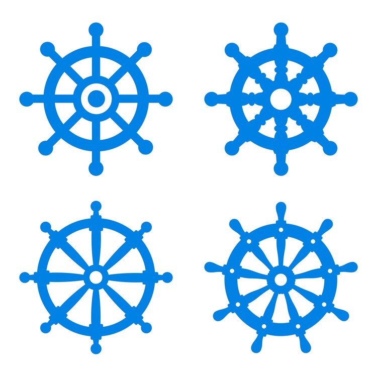 Conjunto de timón de barco redondo.