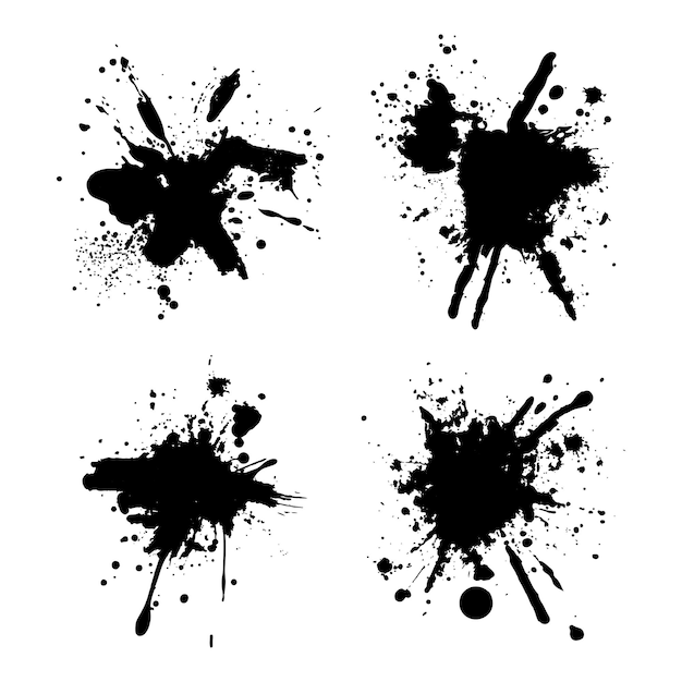 Conjunto de tinta negra abstracta Mancha de pintura Agua Fluido Líquido salpicadura salpicaduras gota explosión