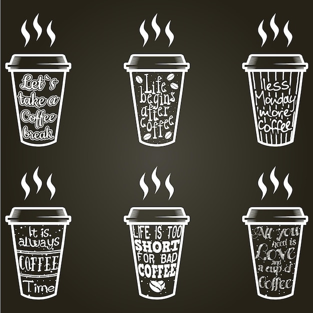 Conjunto de tipografía de citas y refranes de café de vector