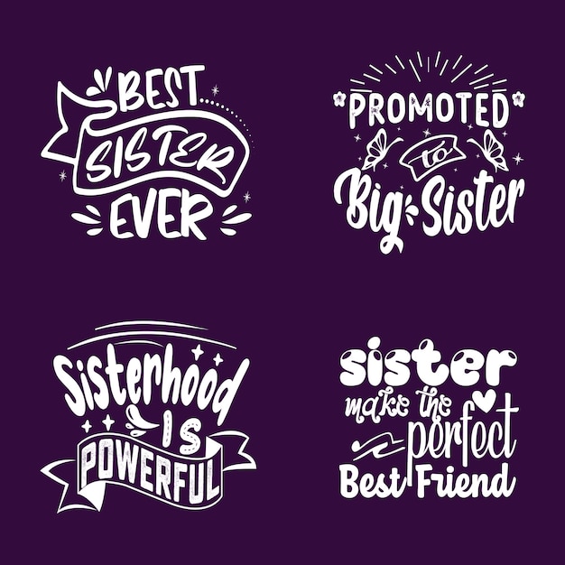 Vector conjunto de tipografía de diseño de camiseta de hermana arte vectorial