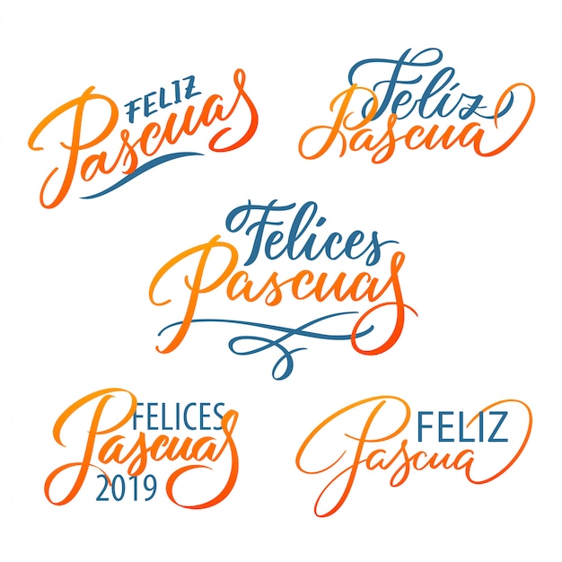 Conjunto de tipografía de feliz pascua. pascua en español. caligrafía moderna imprime letras vectoriales, elementos de diseño.