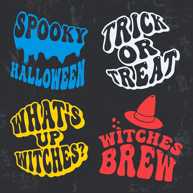 Vector conjunto de tipografía de halloween para camiseta, sello, camiseta, aplique, insignia, etiqueta, ropa u otros productos de impresión, ilustración vectorial