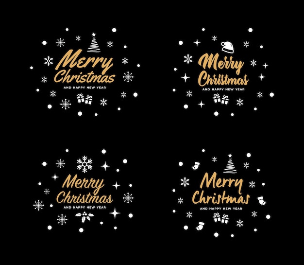 Conjunto de tipografía vectorial feliz navidad y próspero año nuevo