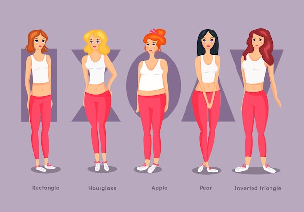 Vector conjunto de tipos de forma de cuerpo femenino