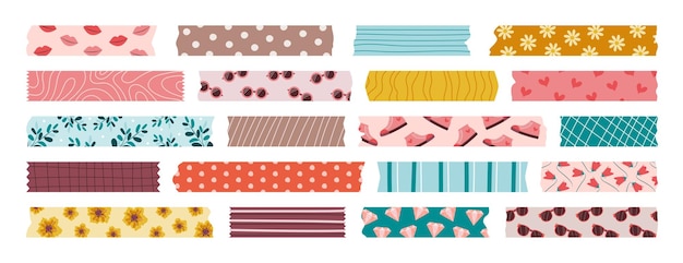 Conjunto de tiras aisladas de cinta washi cintas adhesivas adhesivas notas pegatinas