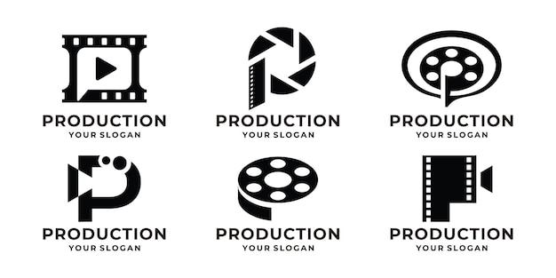 conjunto de tiras de película de cine combinado con la letra P diseño del logotipo abstract letra marca concepto del logotipo