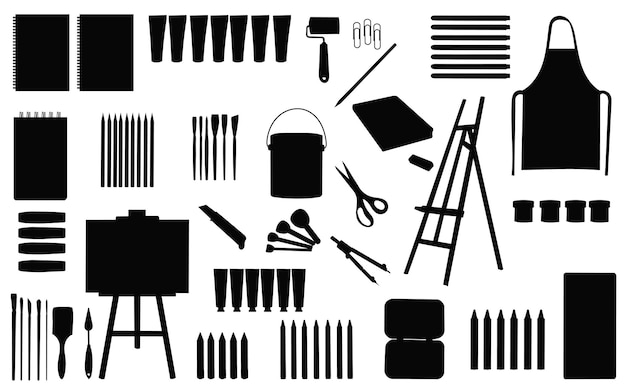 Vector conjunto de todo para dibujar conjunto de silueta de artista en un vector de fondo blanco
