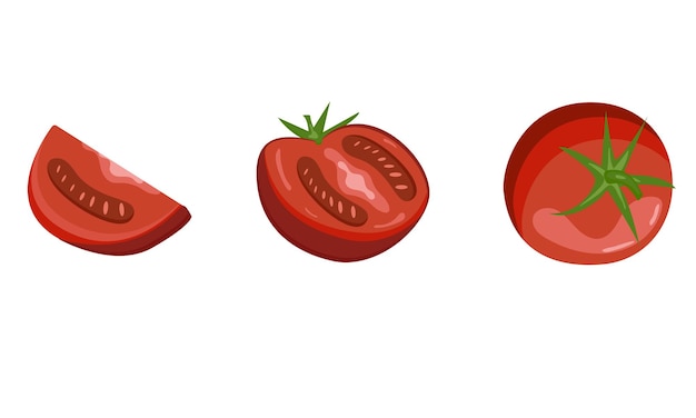 Un conjunto de tomates rojos diferentes pintados a la mitad.