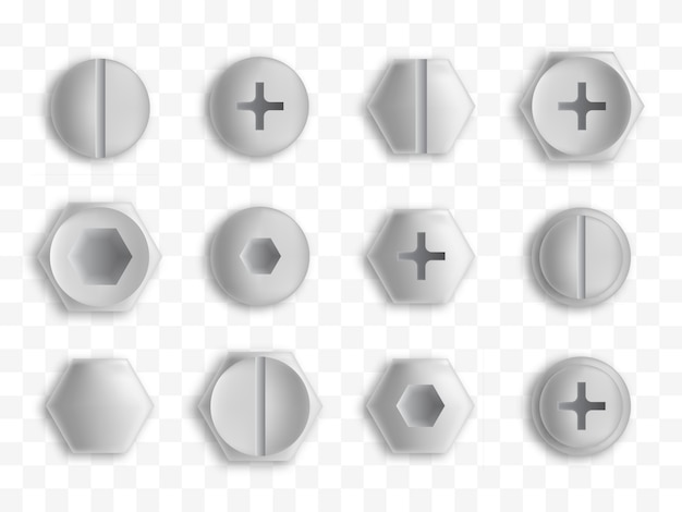 Conjunto de tornillos y pernos de metal aislados.