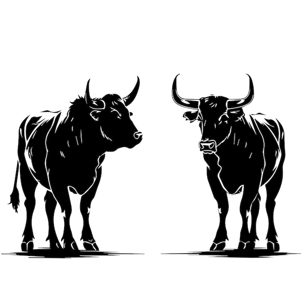 Conjunto de toro negro y blanco aislado sobre fondo blanco d