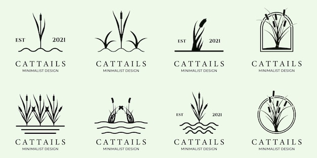 Conjunto de totora o línea de cola de gato arte minimalista simple vector logo icono ilustración diseño creativo
