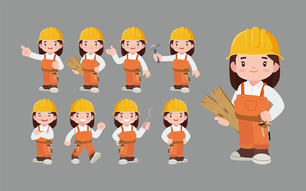 Vector conjunto de trabajador con diferentes poses.