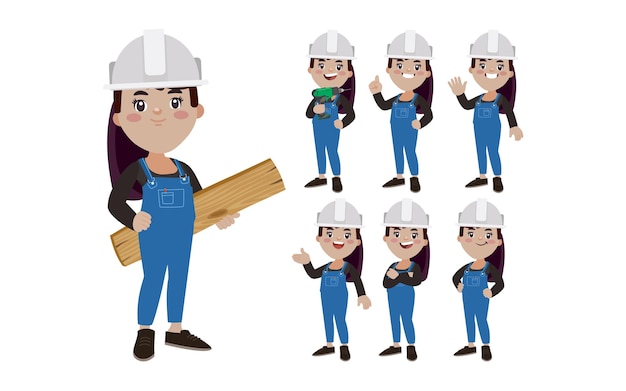 Conjunto de trabajador con diferentes poses.