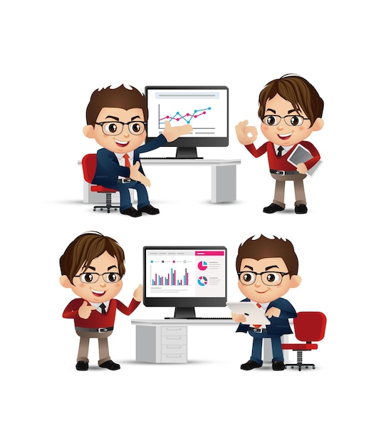 Conjunto de trabajo de acuerdo de presentación de personas de negocios en la computadora