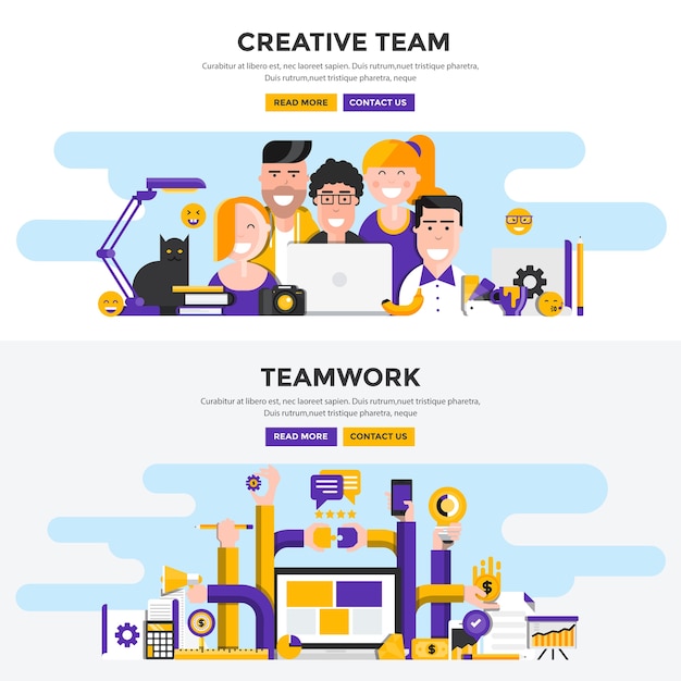 Conjunto de trabajo en equipo creativo.