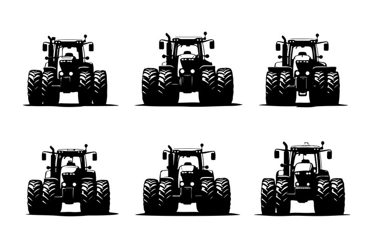 el conjunto de tractores las siluetas de los tractores el conjunto de equipos agrícolas el grupo de tractores el grupo de vectores del tractor gráfico b