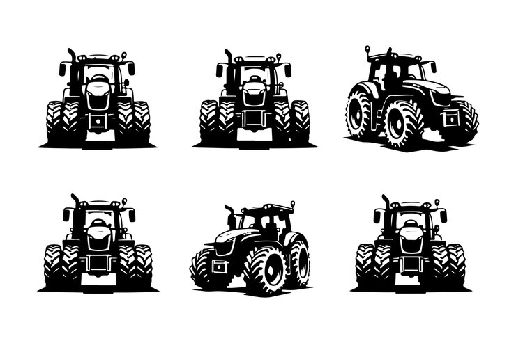 el conjunto de tractores las siluetas de los tractores el conjunto de equipos agrícolas el grupo de tractores el grupo de vectores del tractor gráfico b