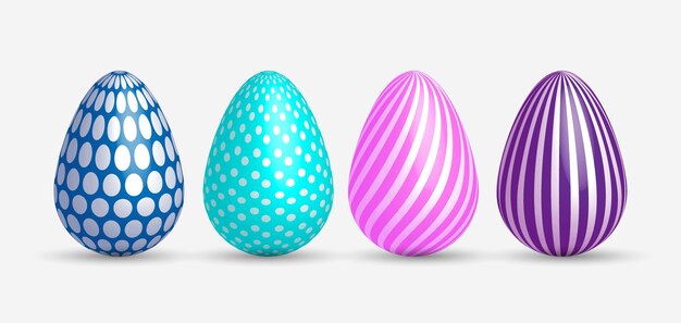 Conjunto tradicional de huevos de pascua aislado sobre fondo blanco.