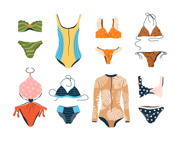 Conjunto de trajes de baño bikini casual y sostén ropa de playa para mujeres Ropa dibujada a mano