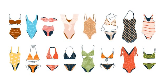 Conjunto de trajes de baño bikini casual y sostén ropa de playa para mujeres Ropa dibujada a mano