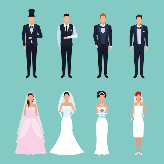 Vector conjunto de trajes de boda