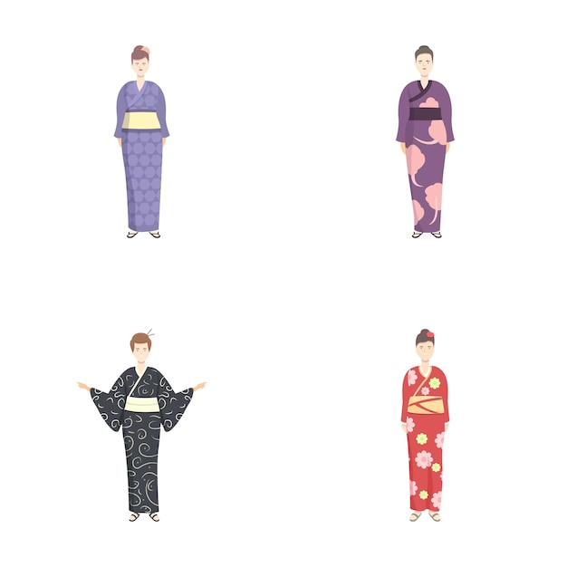 Conjunto de trajes tradicionales japoneses de kimono
