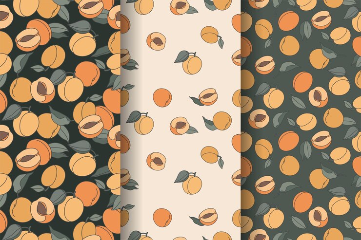 Conjunto transparente de vector de patrón con melocotones o albaricoques. Diseño abstracto vintage para papel, cubierta, tela.