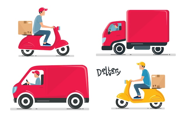 Conjunto de transporte de entrega. ilustración vectorial