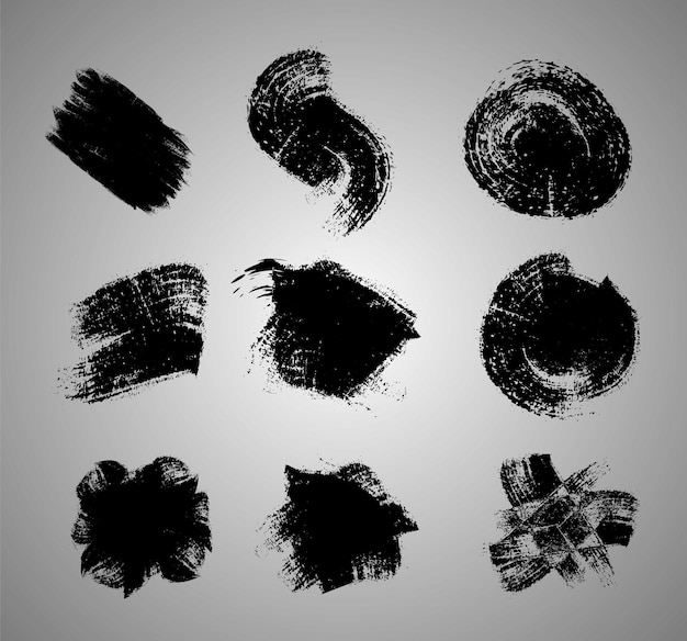 conjunto de trazas de pincel de tinta negra ilustración vectorial un conjunto de círculos de tinta negra paquete de trazas del pincel