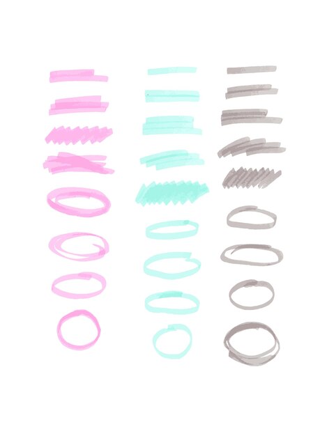 Conjunto de trazo de marcador dibujado a mano. Color pastel