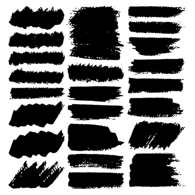 Conjunto de trazo de pincel, tinta negra grunge pinceladas.