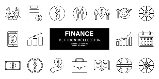 Conjunto de trazos de contorno Ícono de finanzas y acciones Ilustración vectorial