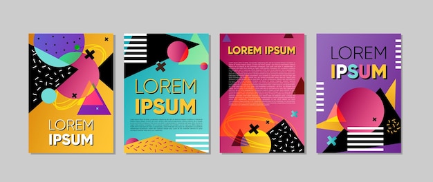 Conjunto de trazos de pincel colorida tarjeta de moda. Desolladores creativos dibujados a mano, cartel de diseño abstracto, portada, diseño. Ilustración vectorial. Lorem ipsum.