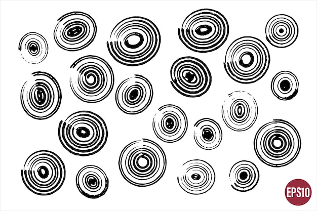 Conjunto de trazos de pincel dibujados a mano de vector recursos gráficos para diseños trazos monocromáticos redondos de varios tamaños