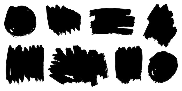 Conjunto de trazos de pincel de tinta líneas de pinceles pintura negra elemento gráfico dibujado a mano grungy aislado en la ilustración de vector de fondo blanco