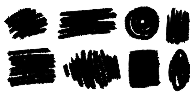 Conjunto de trazos de pincel de tinta líneas de pinceles pintura negra elemento gráfico dibujado a mano grungy aislado en la ilustración de vector de fondo blanco