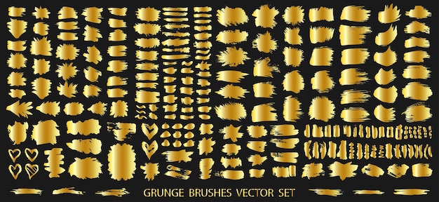 Conjunto de trazos de pincel de tinta de pintura dorada Ilustración vectorial
