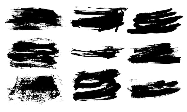 Conjunto de trazos de pincel de tinta de pintura negra líneas de pinceles Elementos de diseño artístico sucio cuadros marcos para texto