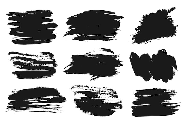 Conjunto de trazos de pincel de tinta de pintura negra líneas de pinceles Elementos de diseño artístico sucio cuadros marcos para texto