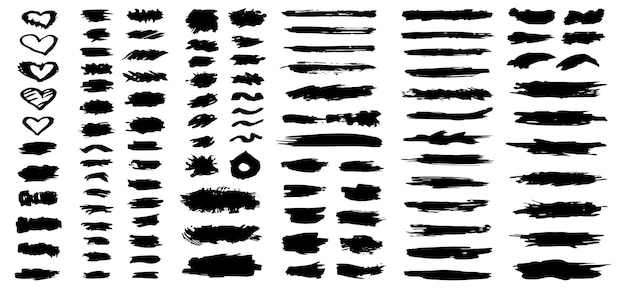 Conjunto de trazos de pincel de tinta de pintura negra