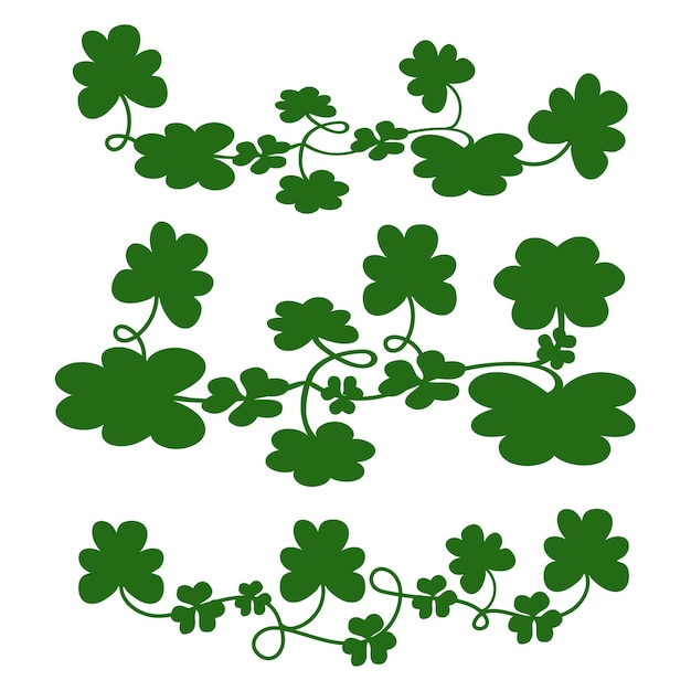 conjunto de trébol de la suerte del trébol trébol del día de San Patricio vector irlandés. símbolo de vacaciones lineal de cuatro hojas