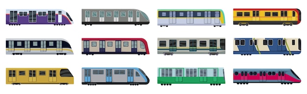 Vector conjunto de tren subterráneo aislado en blanco