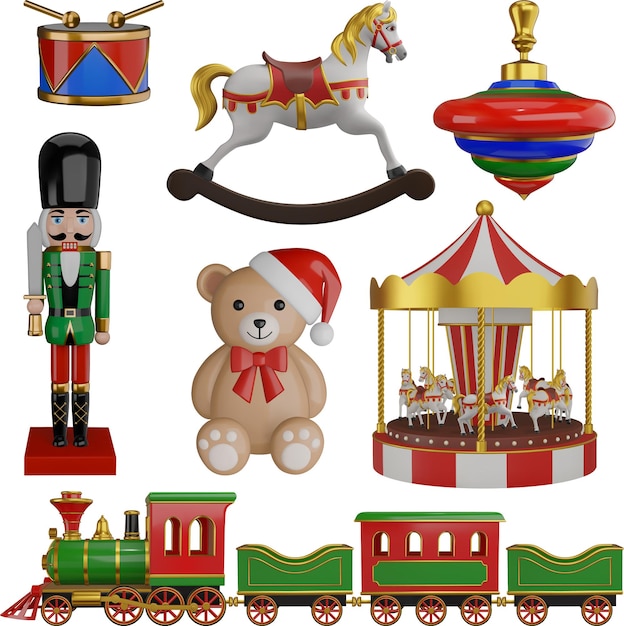 un conjunto de trenes de juguete que incluyen un tren de juguete y un oso de juguete