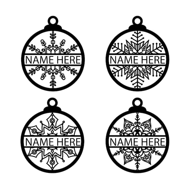un conjunto de tres adornos de Navidad con el nombre aquí aquí aquí aquí