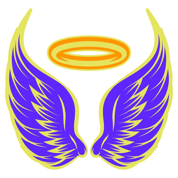 Vector conjunto de tres alas de ángel azules con halo ilustración vectorial de colores