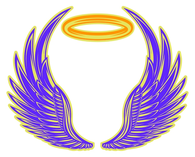 Conjunto de tres alas de ángel azules con halo ilustración vectorial de colores