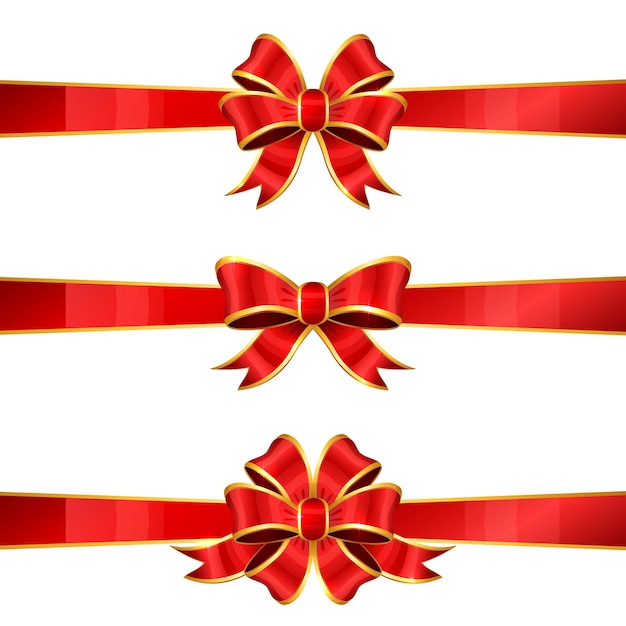 Conjunto de tres arcos rojos aislados sobre fondo blanco. decoraciones navideñas para navidad, cumpleaños o día de san valentín, ilustración.
