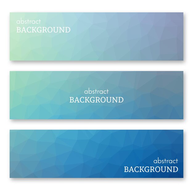 Conjunto de tres banderas azules en estilo de arte polivinílico bajo. Fondo con lugar para el texto. ilustración vectorial